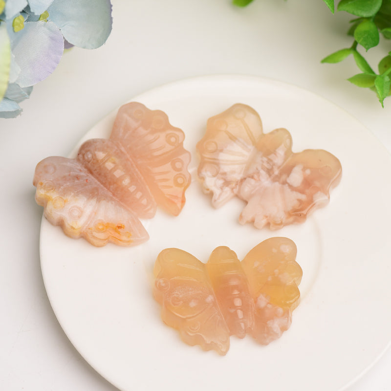 1.9" Flower Agate Butterfly Crystal Carving Bulk Wholesale Wholesale Crystals USA