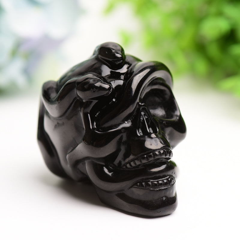 2.9" Black Obsidian Crystal Skull with Snake Decor for Halloween Bulk Wholesale Wholesale Crystals USA