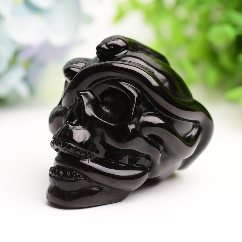 2.9" Black Obsidian Crystal Skull with Snake Decor for Halloween Bulk Wholesale Wholesale Crystals USA