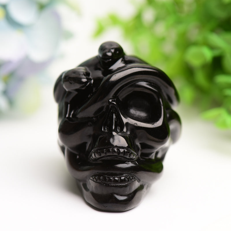 2.9" Black Obsidian Crystal Skull with Snake Decor for Halloween Bulk Wholesale Wholesale Crystals USA