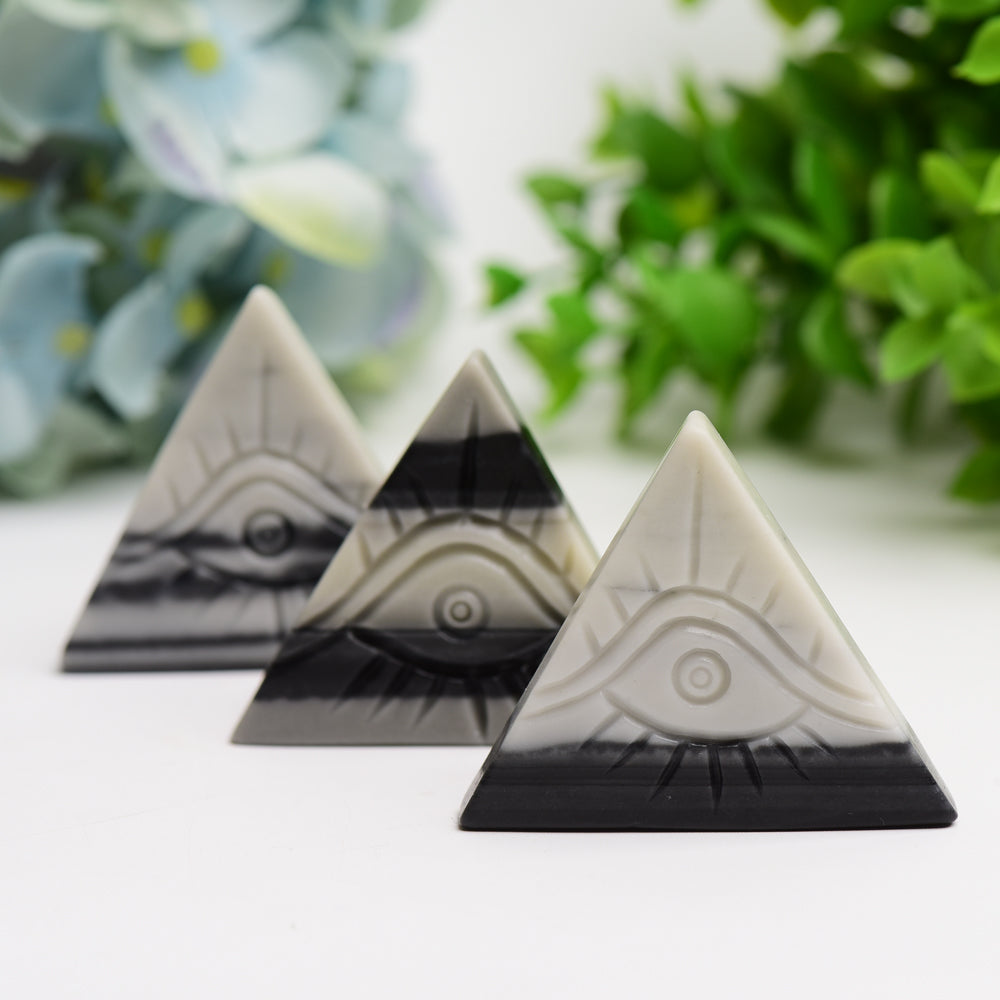 1.8" Taiji Stone Triangle Slab with Eivl's Eye Carving Bulk Wholesale  Crystals USA