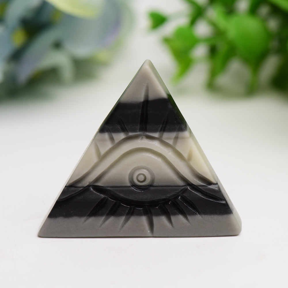 1.8" Taiji Stone Triangle Slab with Eivl's Eye Carving Bulk Wholesale  Crystals USA