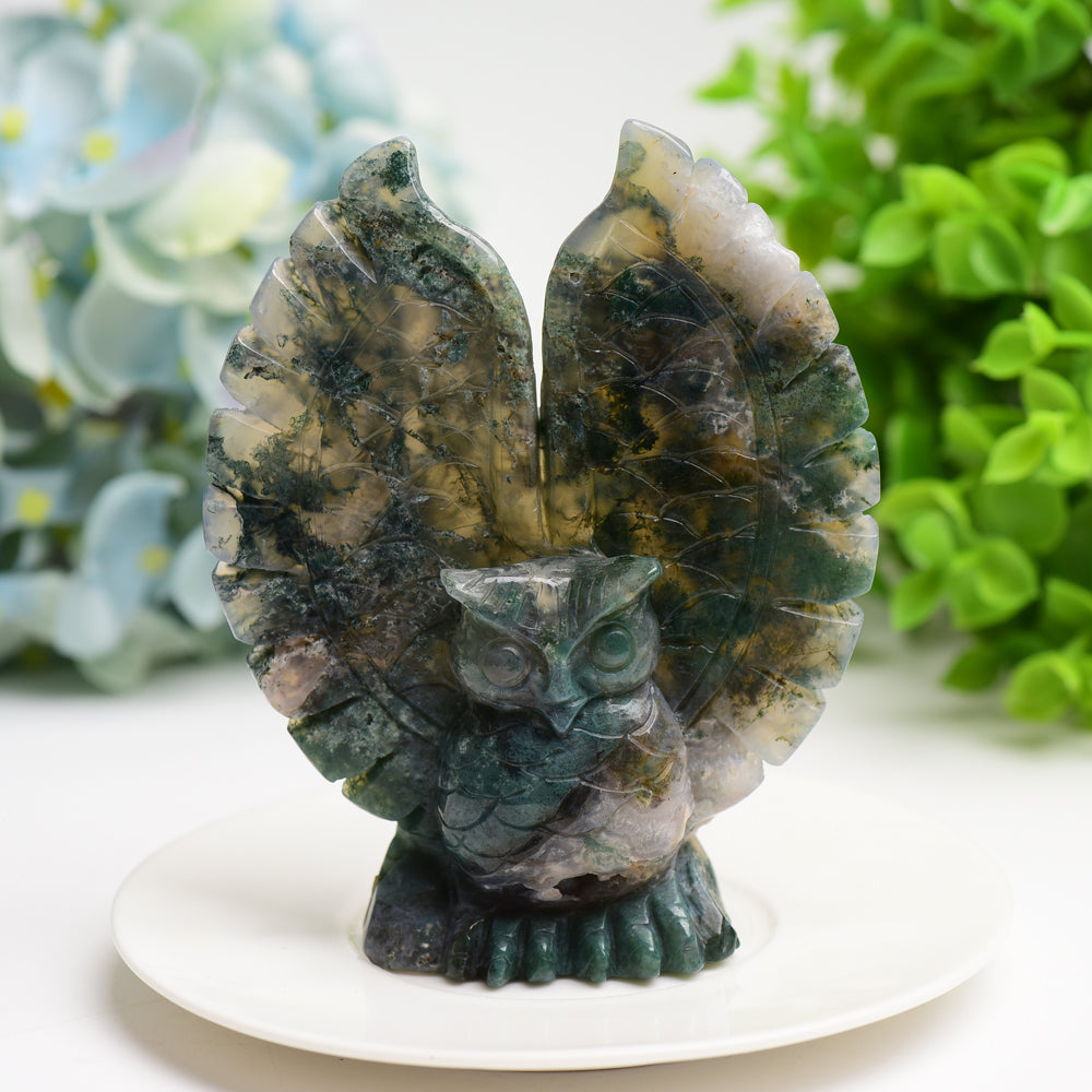 4.5" Ocean Jasper Moss Agate Owl Crystal Carving Bulk Wholesale  Crystals USA