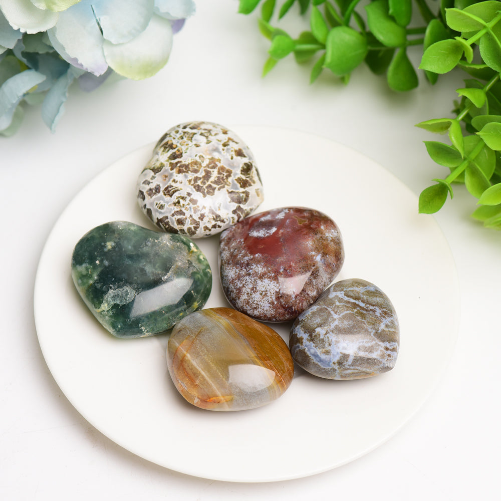 1.6" Ocean Jasper Heart Crystal Carving Bulk Wholesale  Crystals USA