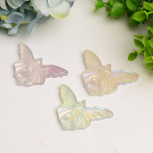 2.3" Aura Clear Quartz Butterfly Crystal Carving Bulk Wholesale  Crystals USA