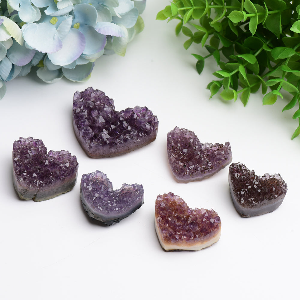 1.2"-2.5" Amethyst Cluster Heart Shape Crystal Carving Bulk Wholesale Wholesale Crystals USA