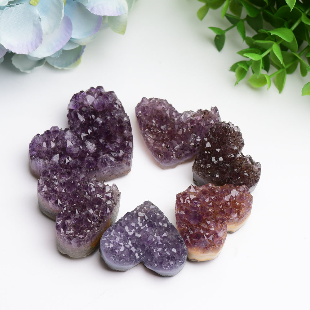 1.2"-2.5" Amethyst Cluster Heart Shape Crystal Carving Bulk Wholesale Wholesale Crystals USA