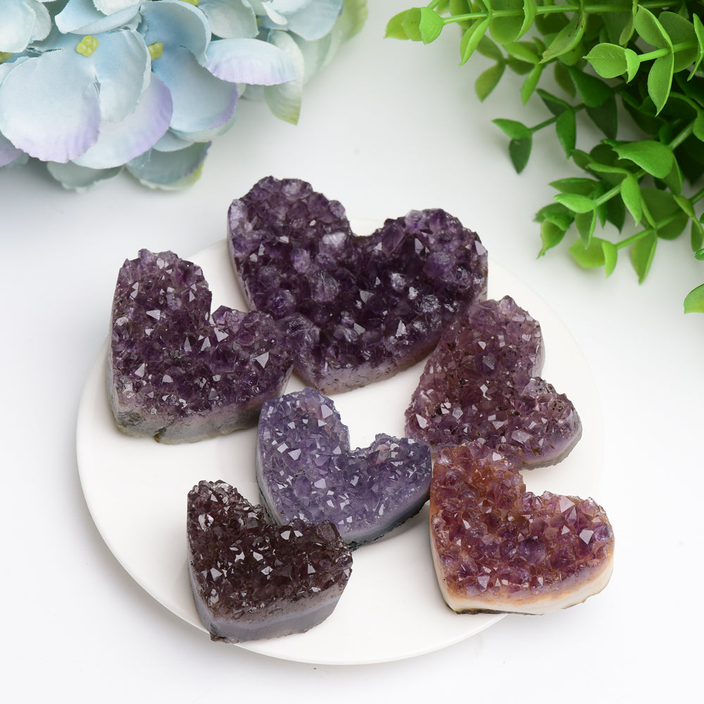 1.2"-2.5" Amethyst Cluster Heart Shape Crystal Carving Bulk Wholesale Wholesale Crystals USA