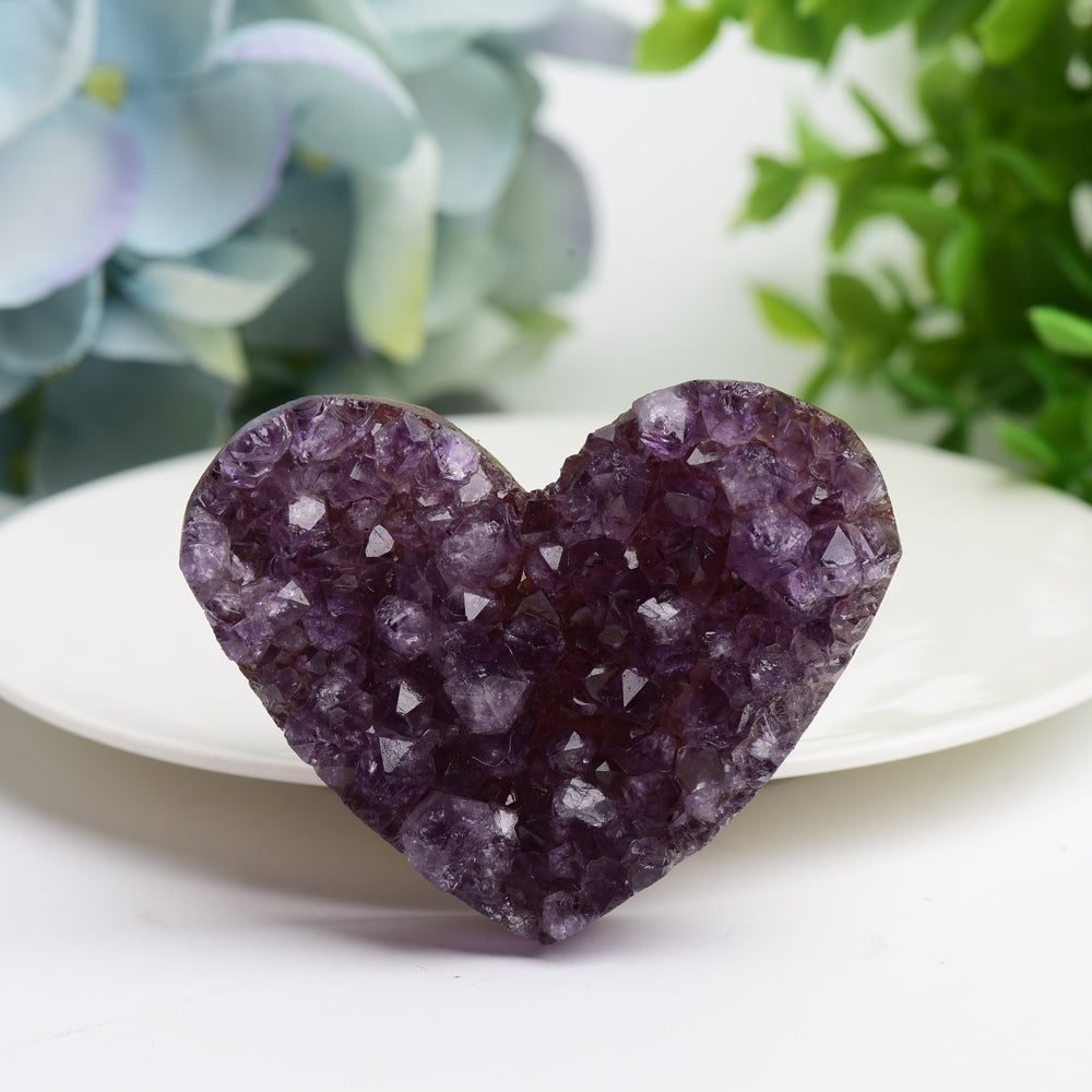 1.2"-2.5" Amethyst Cluster Heart Shape Crystal Carving Bulk Wholesale Wholesale Crystals USA