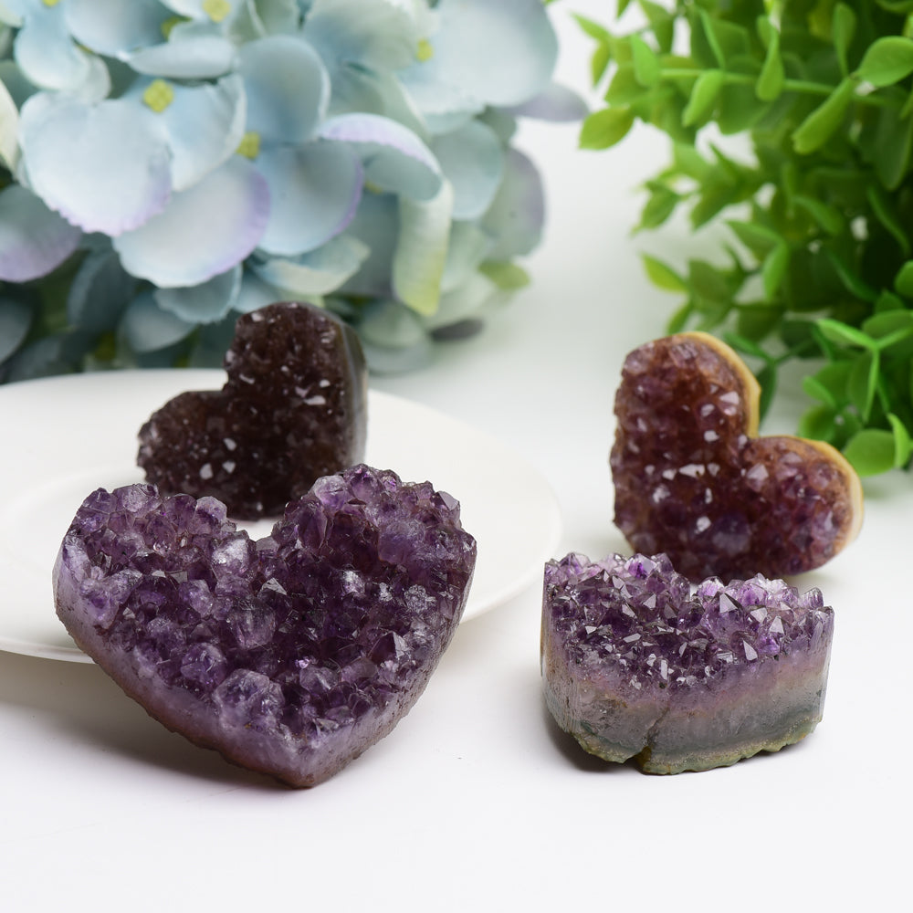 1.2"-2.5" Amethyst Cluster Heart Shape Crystal Carving Bulk Wholesale Wholesale Crystals USA