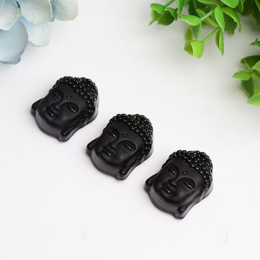 1.3" Black Obsidian Buddha Head Crystal Carving Bulk Wholesale  Crystals USA