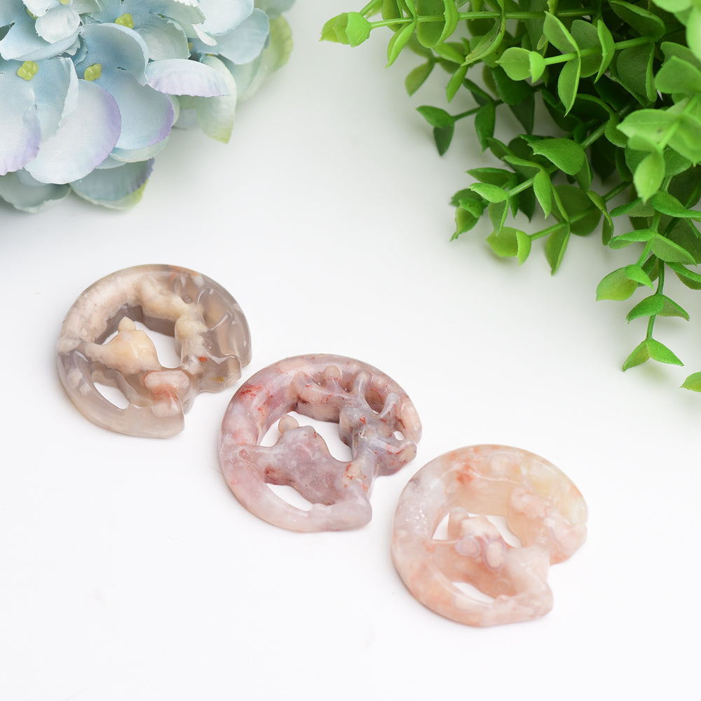 1.95" Flower Agate Deer Moon Crystal Carving Bulk Wholesale Wholesale Crystals USA