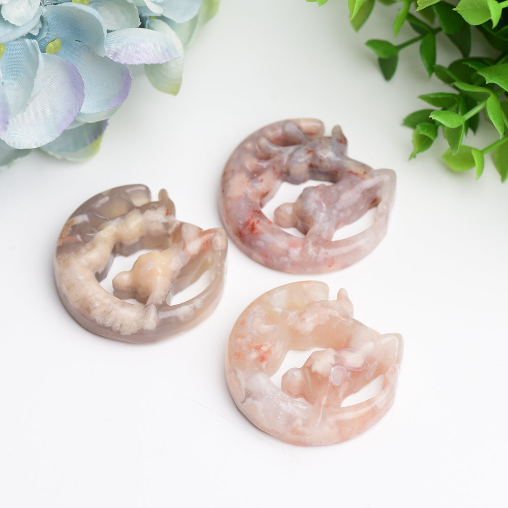 1.95" Flower Agate Deer Moon Crystal Carving Bulk Wholesale Wholesale Crystals USA