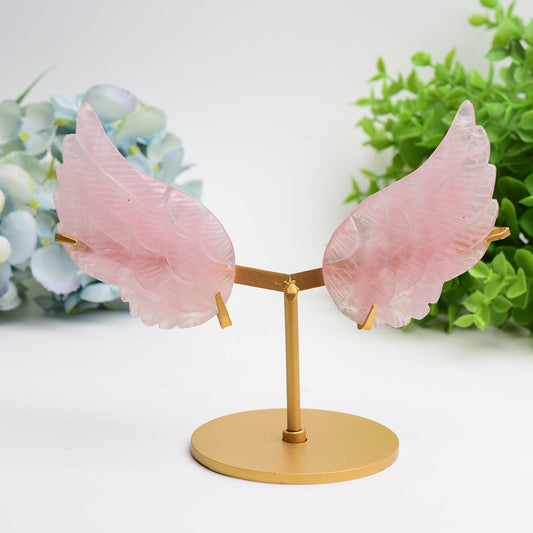 4.0" Mixed Crystal Pair of Wings Carving with Metal Display Stand Bulk Wholesale  Crystals USA