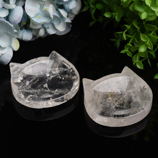 2.0"-3.5" Clear Quartz Cat Head Bowl Crystal Carving Bulk Wholesale Wholesale Crystals USA