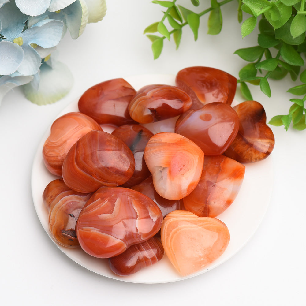 1.2"-1.5" Carnelian Heart Crytsal Carving Palm Stone Bag Bulk Wholesale Wholesale Crystals USA