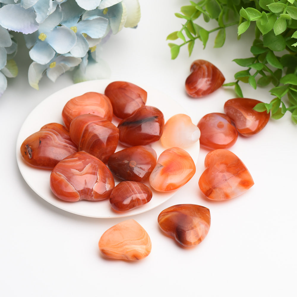 1.2"-1.5" Carnelian Heart Crytsal Carving Palm Stone Bag Bulk Wholesale Wholesale Crystals USA