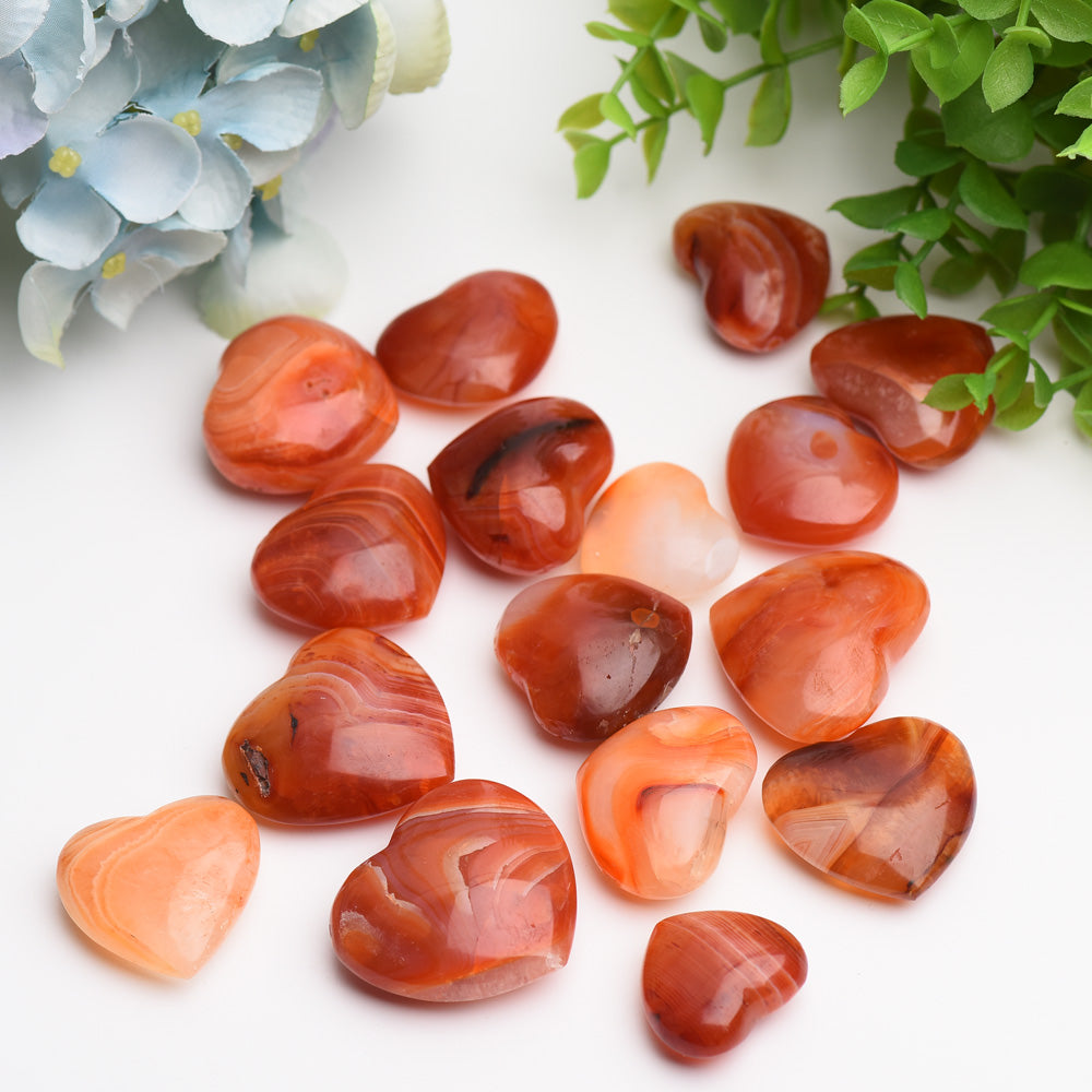 1.2"-1.5" Carnelian Heart Crytsal Carving Palm Stone Bag Bulk Wholesale Wholesale Crystals USA