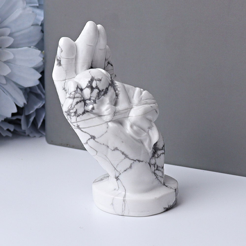 3" Howlite Hand with Sleeping Kid Crystal Carvings Wholesale Crystals USA