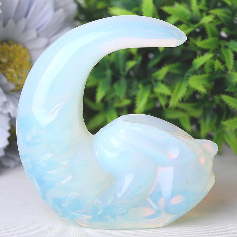 3" Opalite Moon with Rabbit Crystal Carvings Wholesale Crystals USA