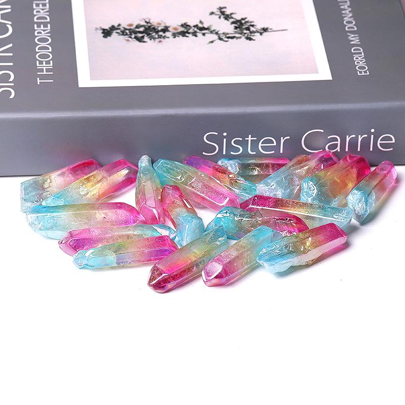 Double Color Aura Quartz Crystal Points Raw Rough Clear Rock Quartz Sticks