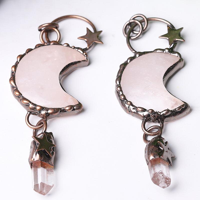 Rose Quartz Moon Shape Pendant for Jewelry DIY Wholesale Crystals USA