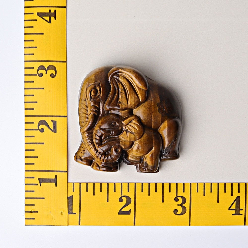 1.8" Yellow Tiger's Eye Elephant Baby & Mother Crystal Carvings Wholesale Crystals USA