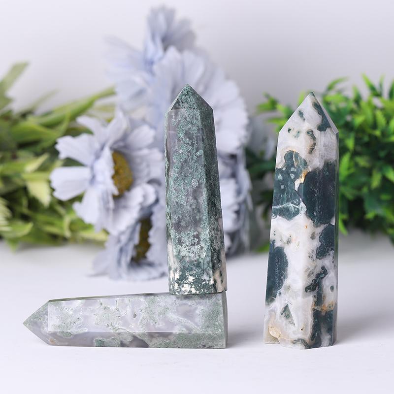 Wholesale Natural Moss Agate Point Healing Stone  Wholesale Crystals USA