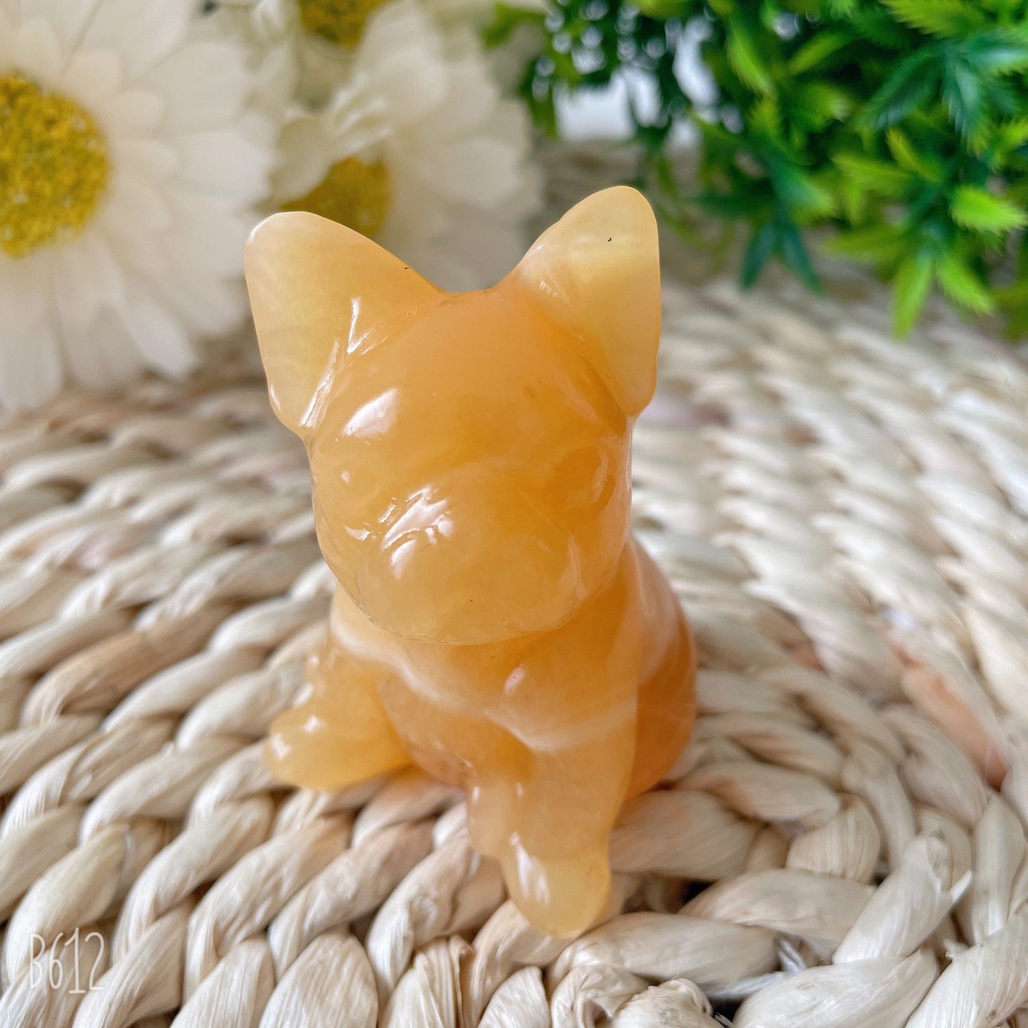 2.4" High Quality Yellow Calcite French Bulldog Carving Crystal Dog For Home Decor Wholesale Crystals USA