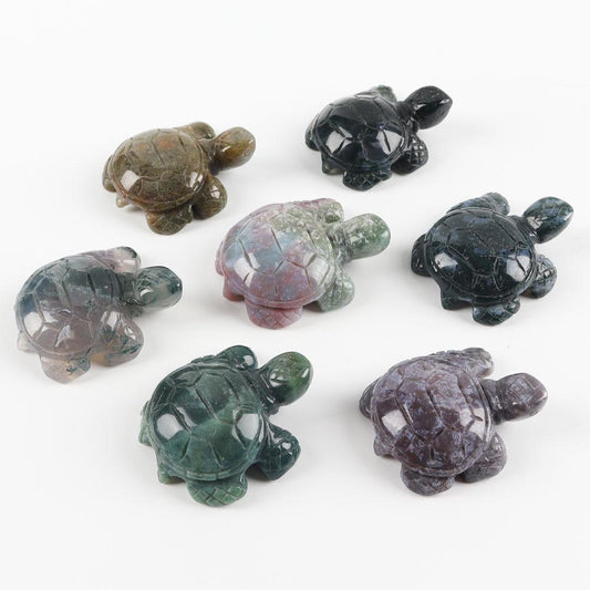 Crystal Carving Moss Agate Turtle Figurine Wholesale Crystals USA