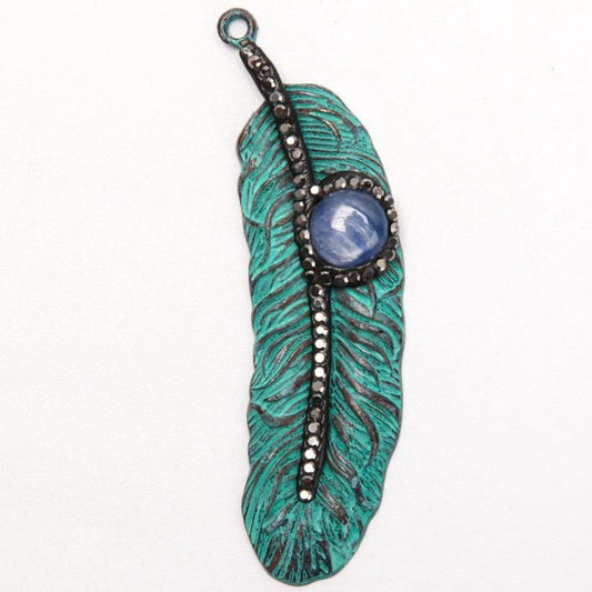 Metal Feather Shape Pendant with Kyanite Wholesale Crystals USA