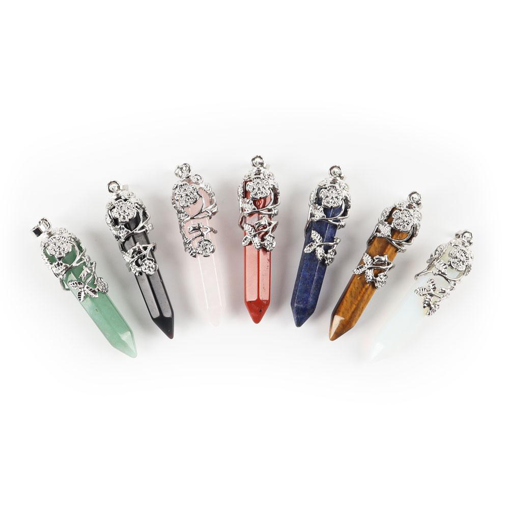 Hexagonal Wire Wrapped Pointed Quartz Pendant Wholesale Crystals USA