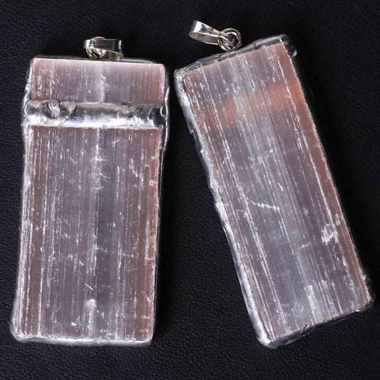 Wire Wrapped Pink Selenite Square Slice Crystal Pendant Wholesale Crystals USA