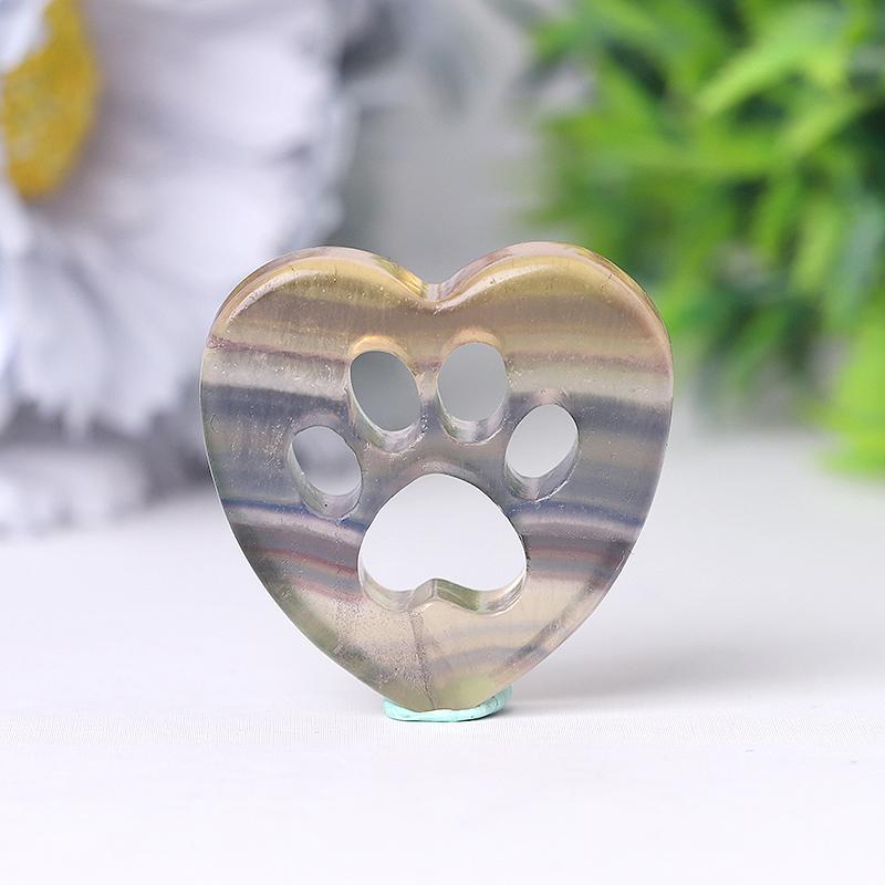 1.5" Heart with Cat Paw Shape Crystal Carvings Wholesale Crystals USA