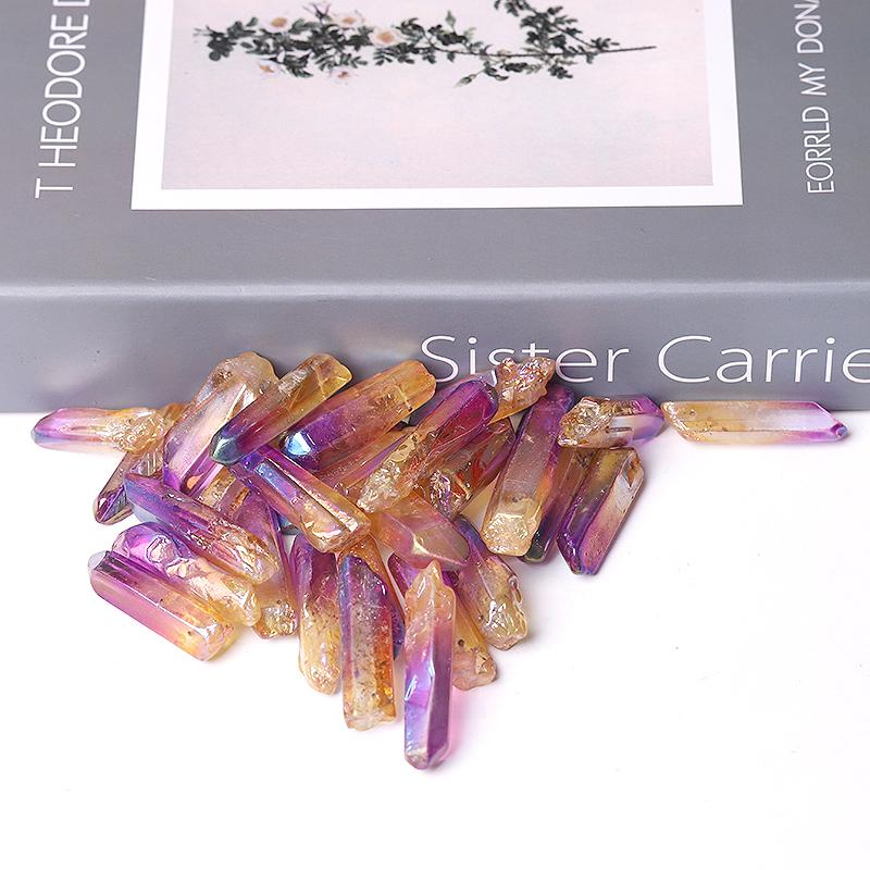 Drilled Double Color Aura Quartz Crystal Points Raw Rough Clear Rock Quartz Sticks