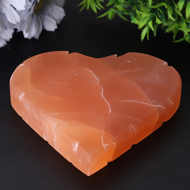 5" Peach Selenite Heart Shape Carving