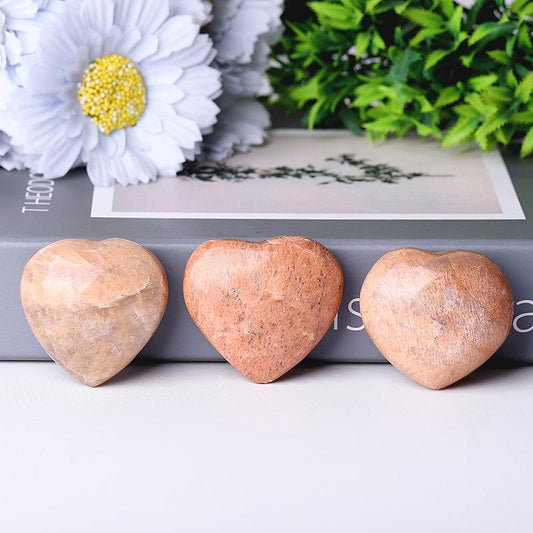 2.0"Peach Moonstone Heart Shape Crystal Carvings Wholesale Crystals USA