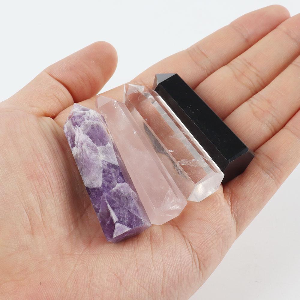 4pcs Amethyst Rose Quartz Rock Quartz Black Obsidian Natural Crystal Points  Wands for Healing Wholesale Crystals USA