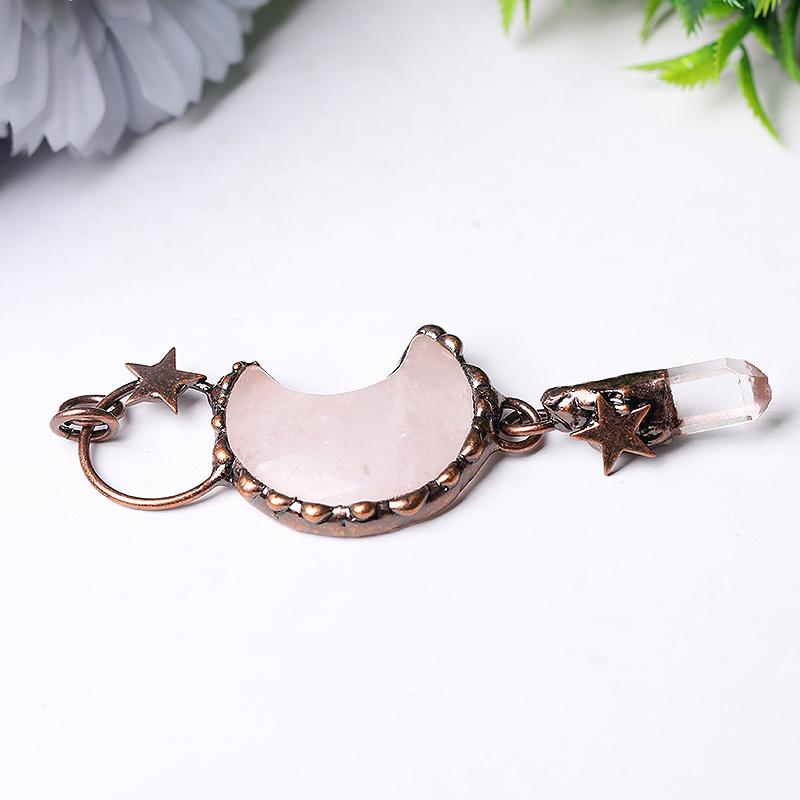 Rose Quartz Moon Shape Pendant for Jewelry DIY Wholesale Crystals USA