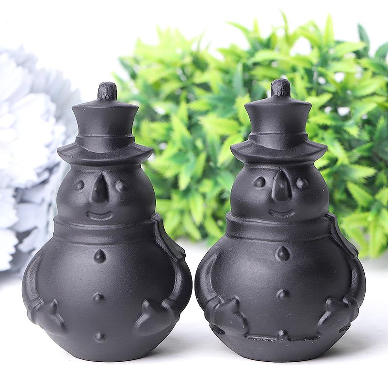 3.7" Black Obsidian Snowman Crystal Carvings Wholesale Crystals USA