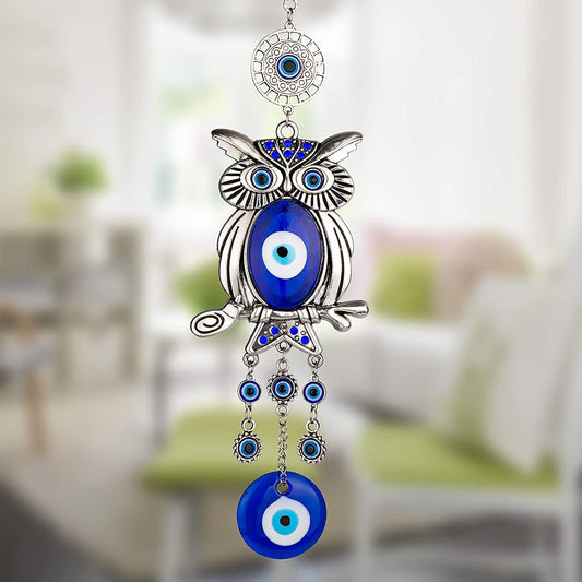 Blue Evil Eye Owl 11.7 Inches Pendant Decoration Wholesale Crystals USA