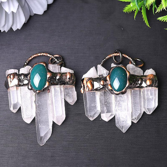 2" Clear Quartz with Green Quartz Pendant for Jewelry DIY Wholesale Crystals USA