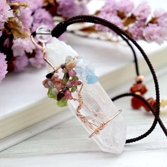 Clear Quartz Life Tree Chakra Necklace Wholesale Crystals USA