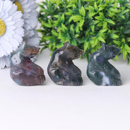 2" Moss Agate Bear Crystal Carving Wholesale Crystals USA