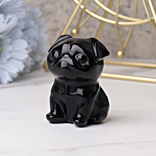 2.3" Black Obsidian Pug Dog Crystal Carvings Wholesale Crystals USA