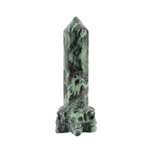 Ruby In Zoisite Tower with Skulls Deocr Base Wholesale Crystals USA